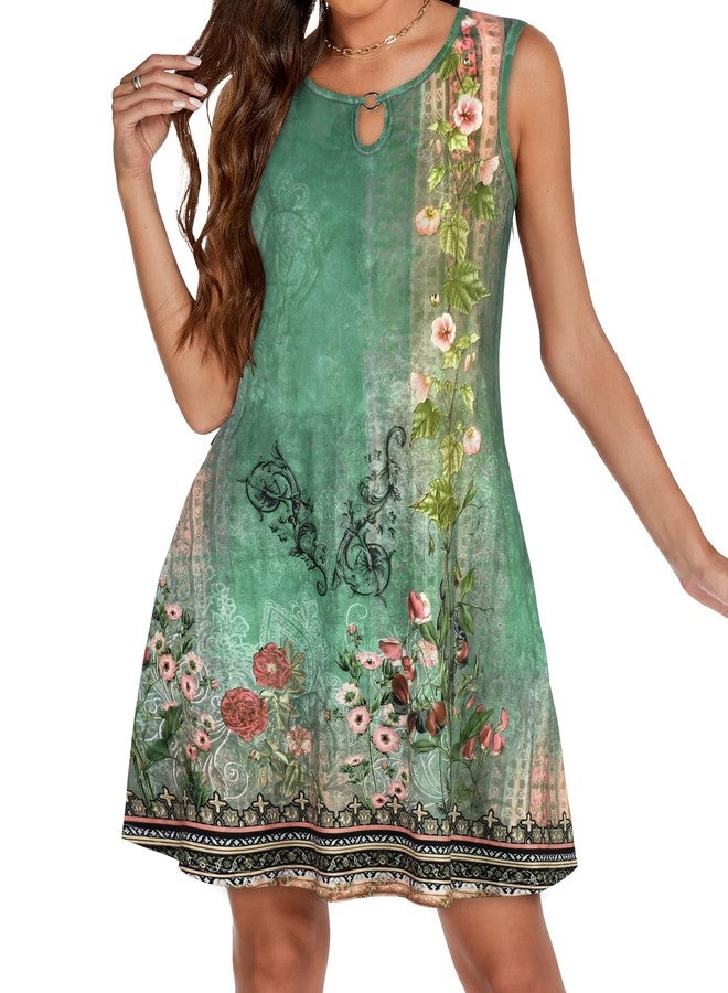 elescat Summer Dresses for Women Casual Sleeveless Sundress Floral Loose Fit Beach Cover Up with Pocket（Dark Sea Green, S - Image 4